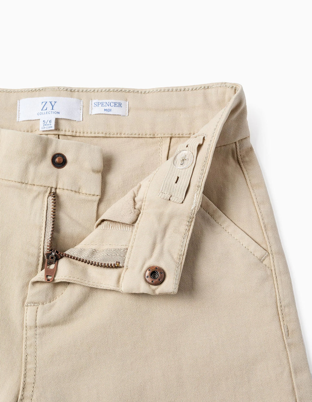 Bermudas chino midi de sarga con bolsillos para niño, beige claro