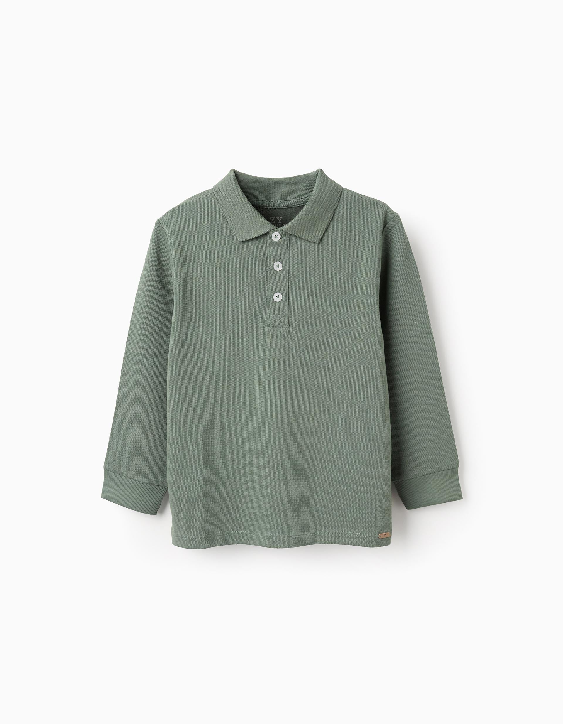 Polo de Manga Larga en Algodón para Niño, Verde