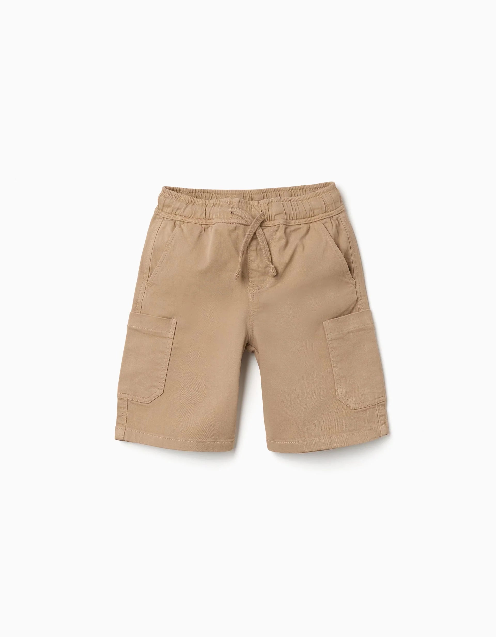 Bermudas largas cargo de sarga con cordón para niño, beige