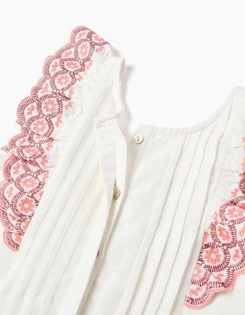 Mono de algodón de pierna ancha con volantes para niña, blanco/rosa