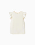 Camiseta con mangas con volantes para niña, beige claro