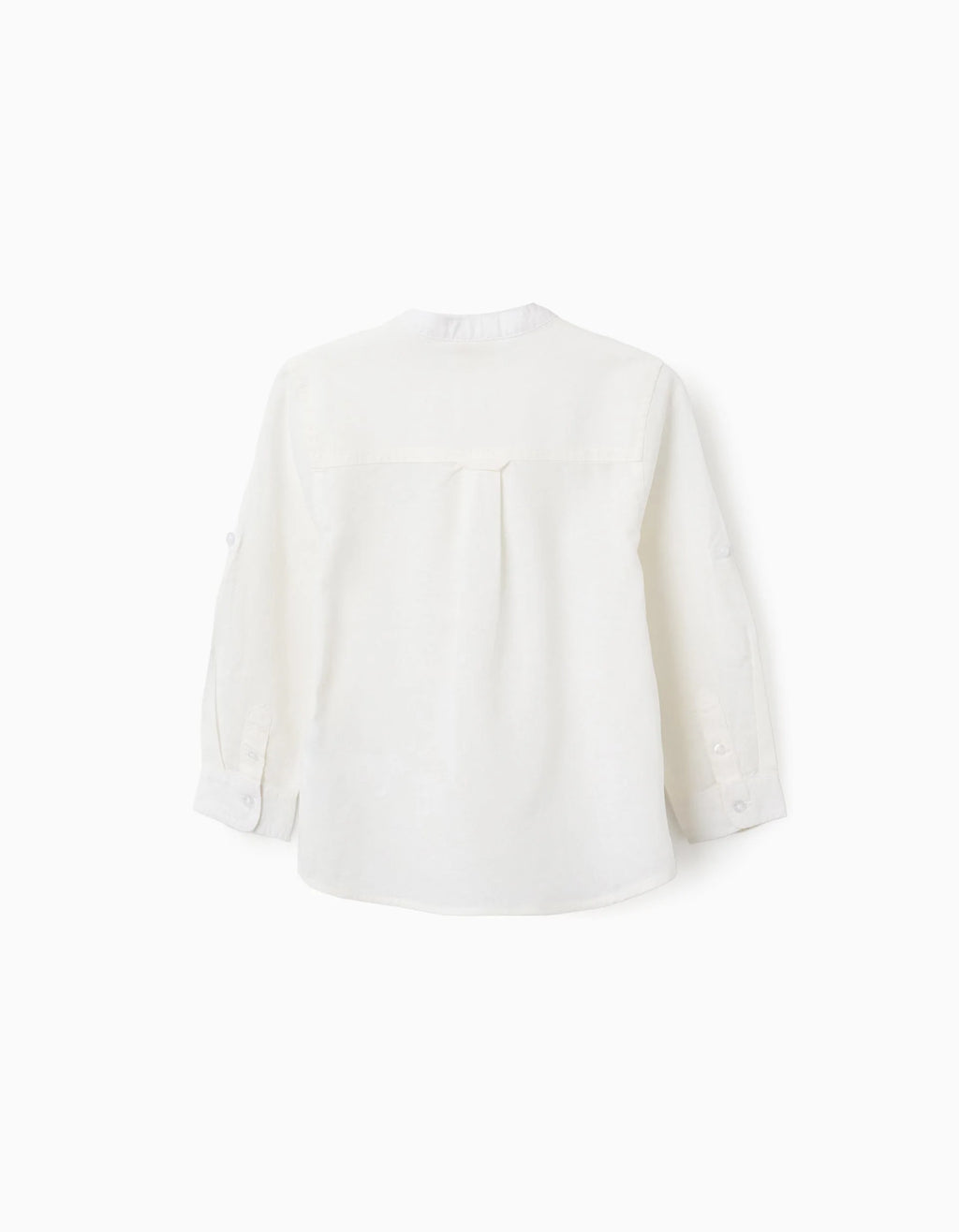 Camisa de manga larga en lino con cuello mao para niño, blanco