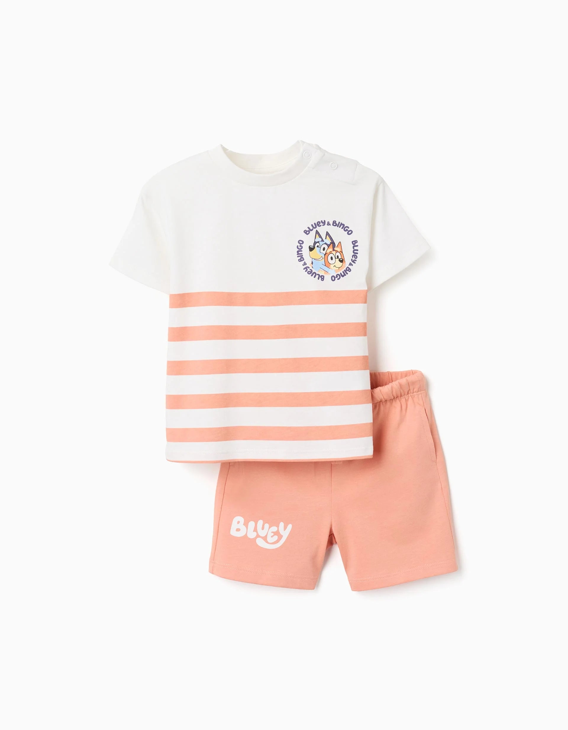 Camiseta + pantalón corto con Bluey para bebés y niños, blanco/naranja
