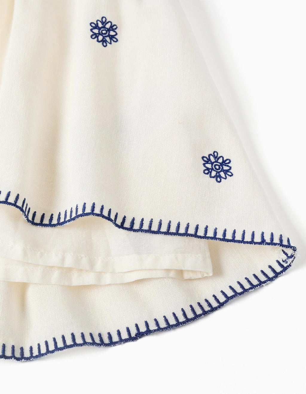 Vestido sin mangas de algodón y lino con flores para niña, beige/azul
