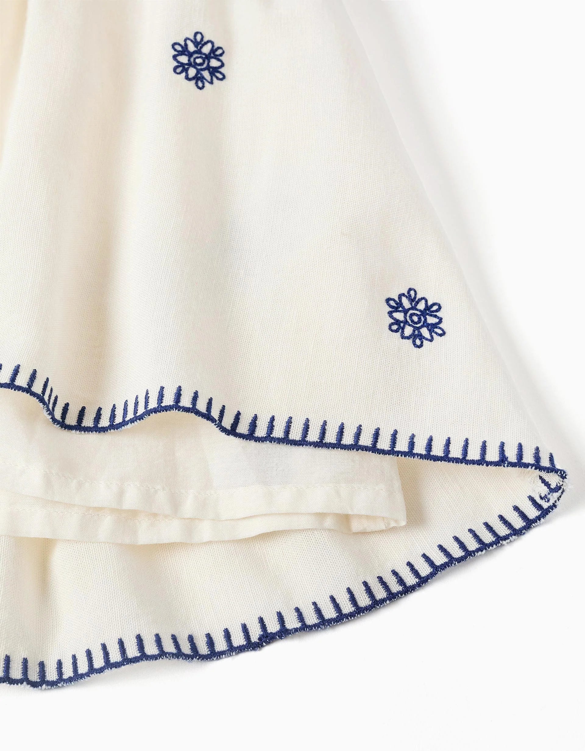 Vestido sin mangas de algodón y lino con flores para niña, beige/azul