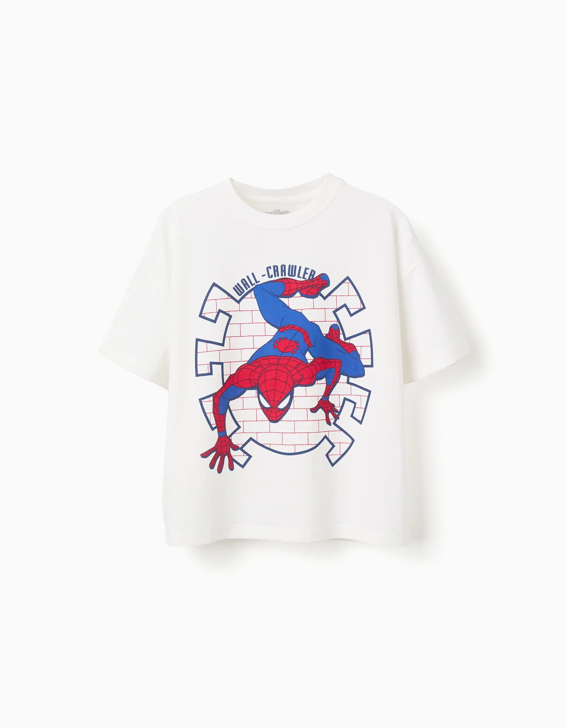 Camiseta de algodón con estampado frontal Spider-Man para niño, blanco
