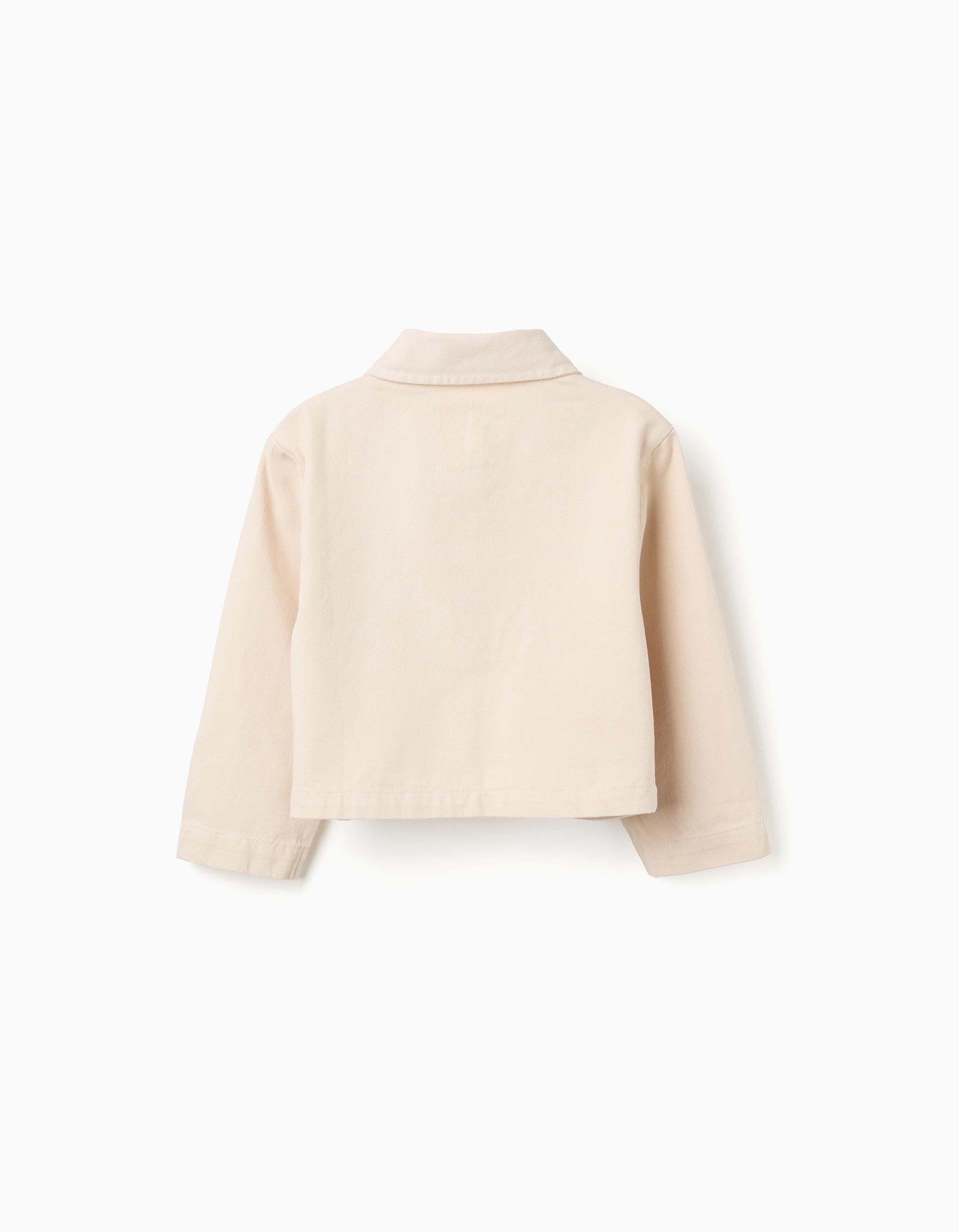 Chaqueta de sarga con bordados en punto de cruz para niña, beige claro