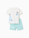 Camiseta + pantalón corto con Bluey para bebés y niños, blanco/azul
