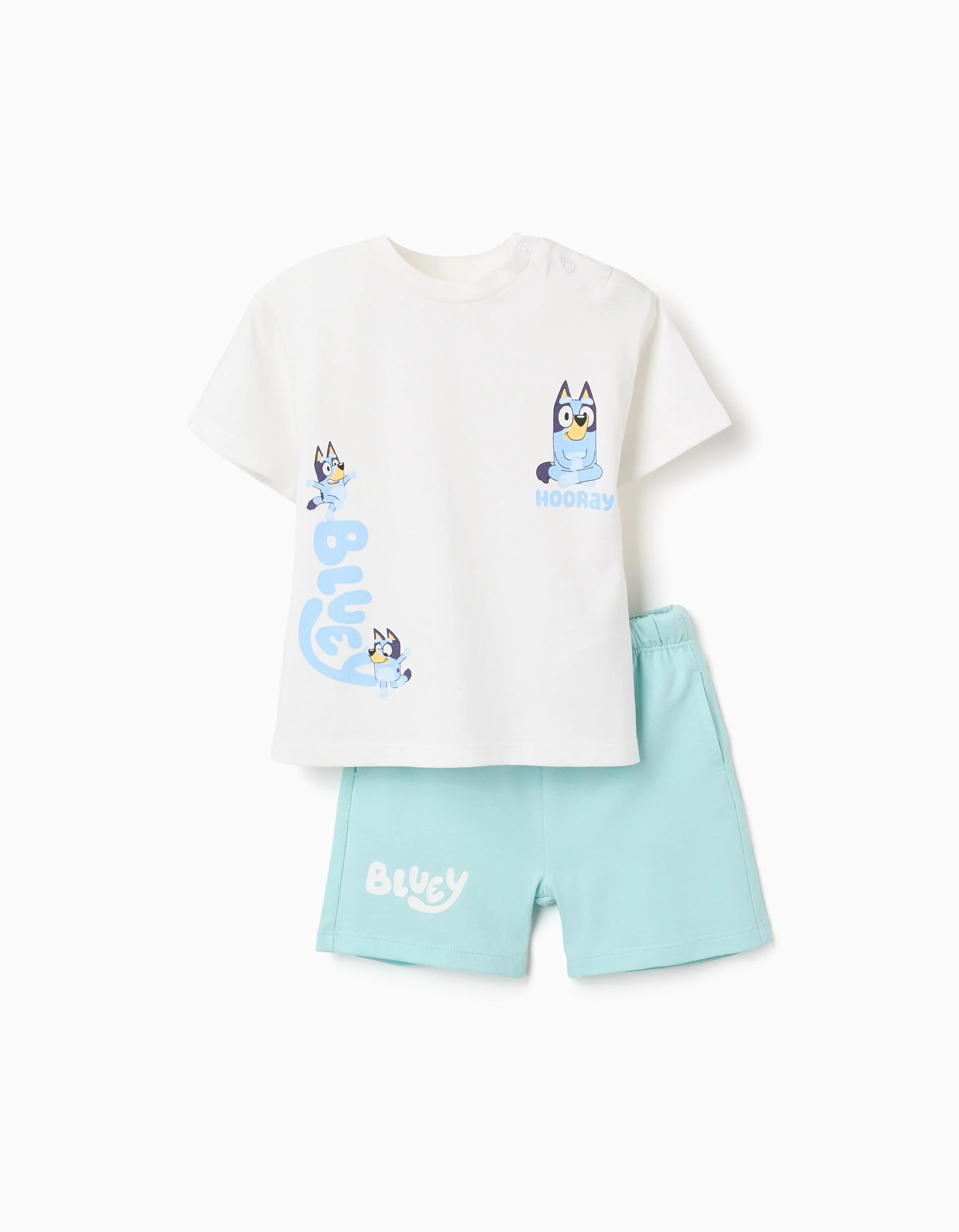 Camiseta + pantalón corto con Bluey para bebés y niños, blanco/azul