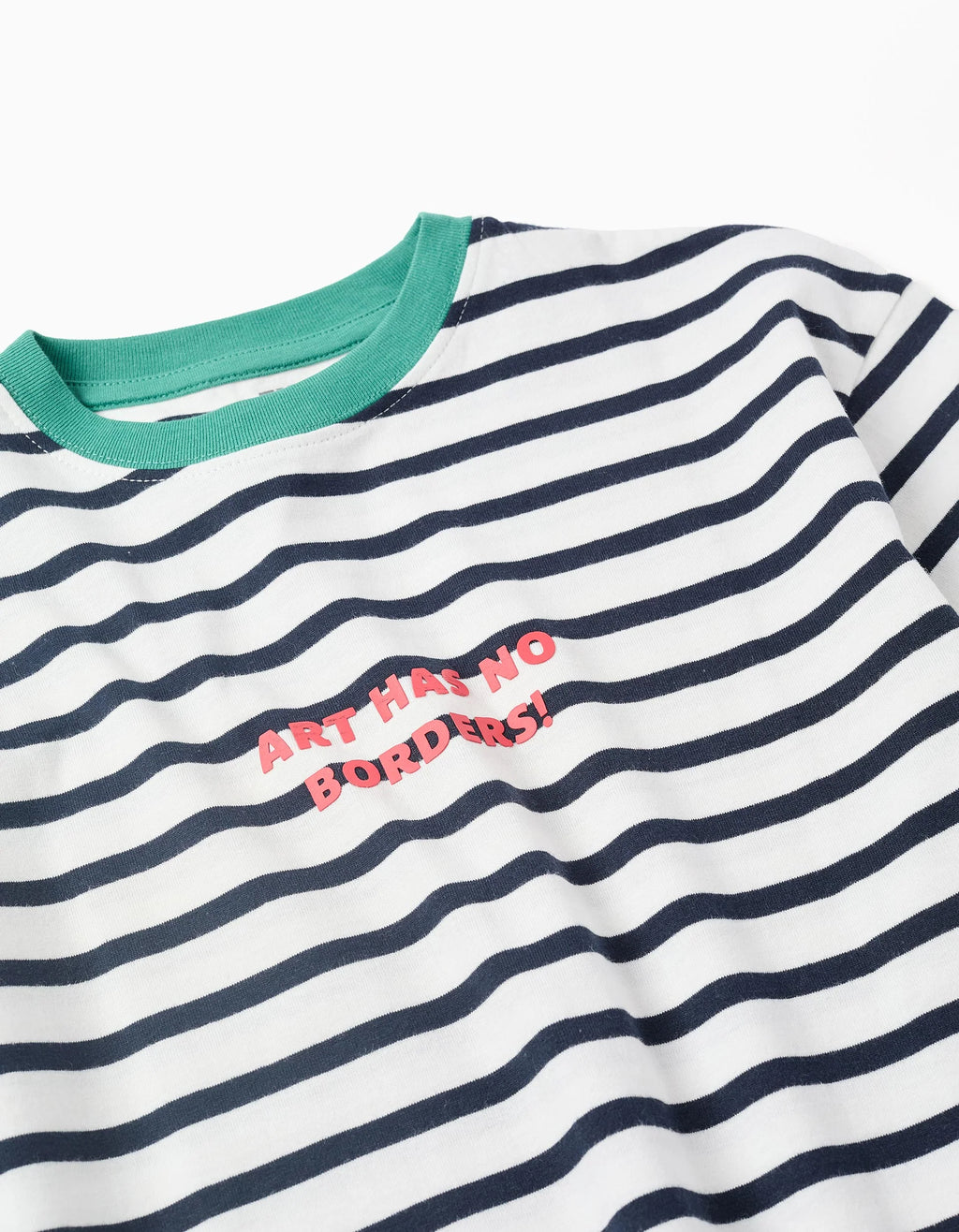 Camiseta de algodón a rayas con estampado para niño, blanco/azul/verde