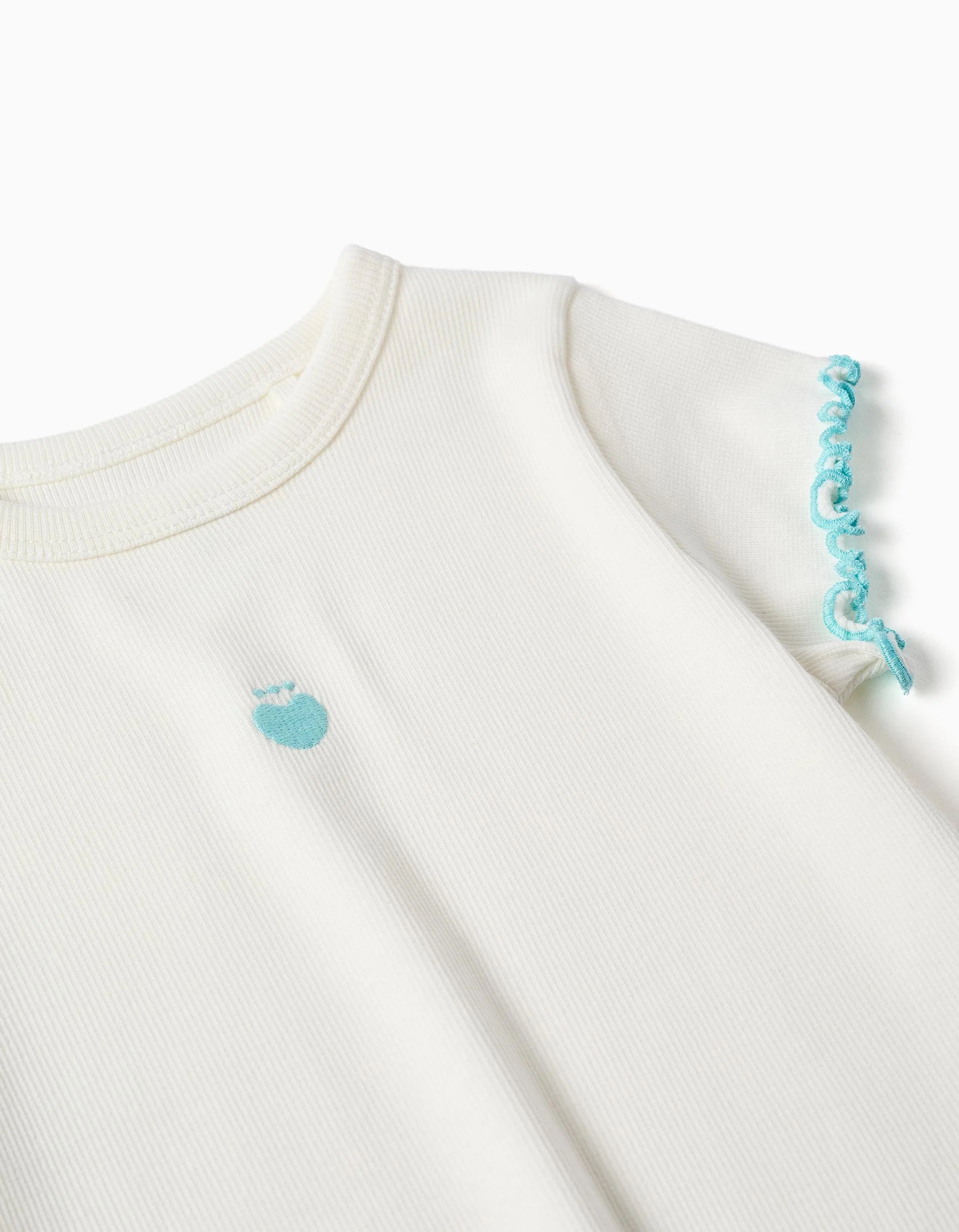 Camiseta acanalada con extremos ondulados para niña, blanco/azul