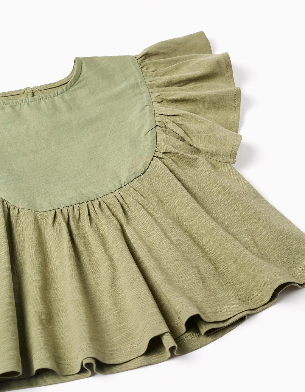Camiseta de algodón con mangas con volantes para niña, verde oscuro