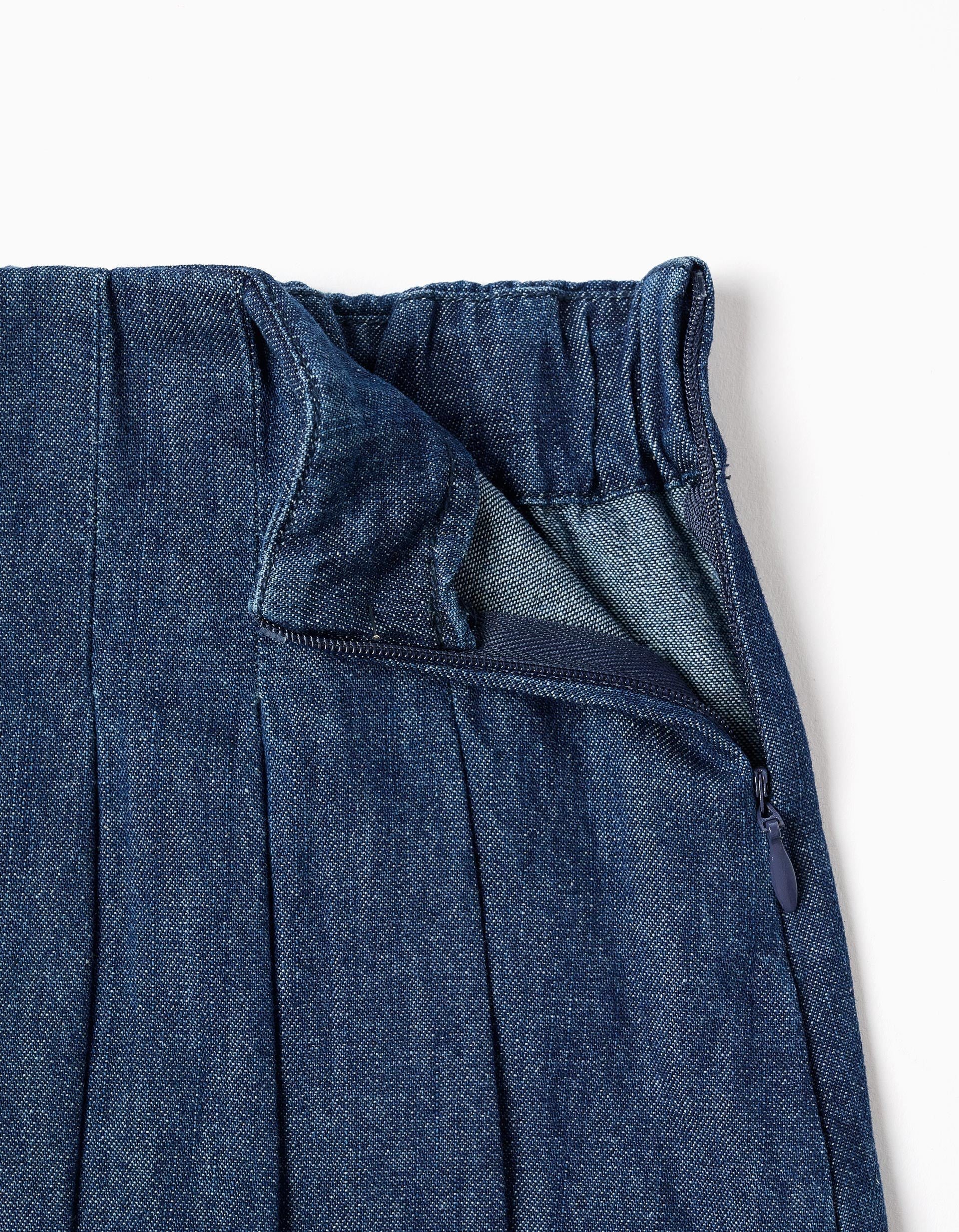 Falda-pantalón vaquera con pliegues frontales para niña, azul oscuro