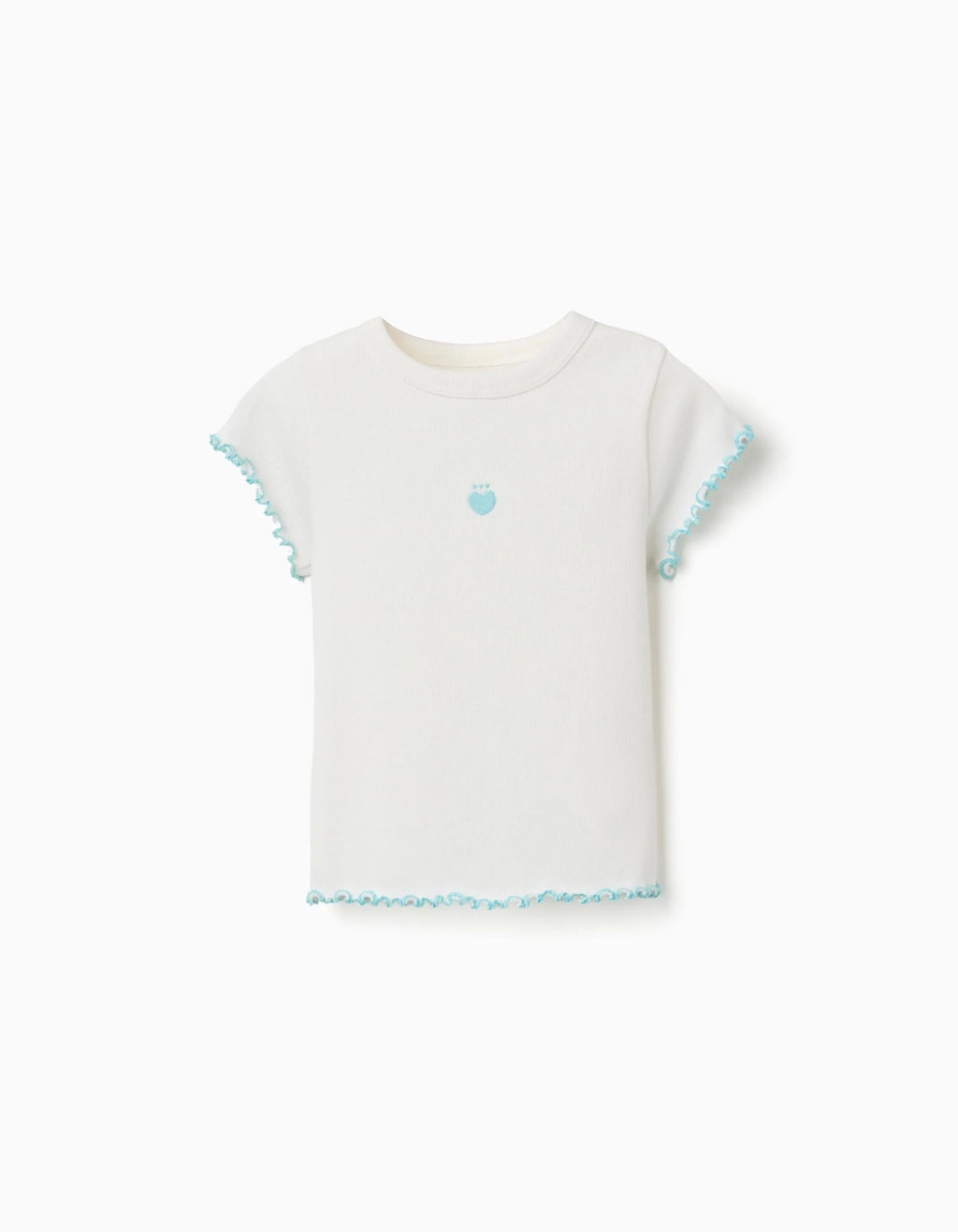 Camiseta acanalada con extremos ondulados para niña, blanco/azul