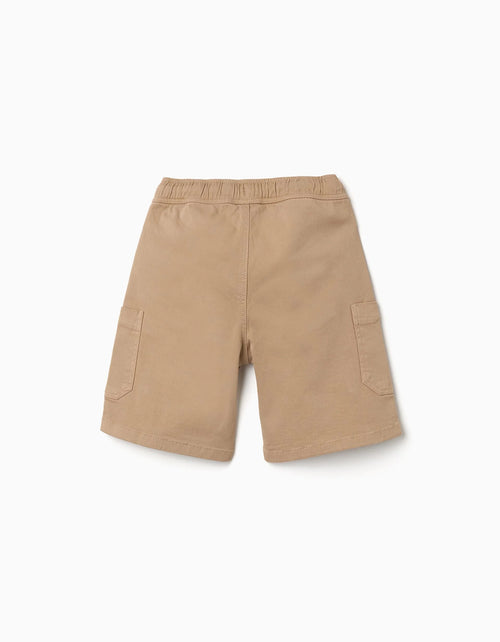 Bermudas largas cargo de sarga con cordón para niño, beige