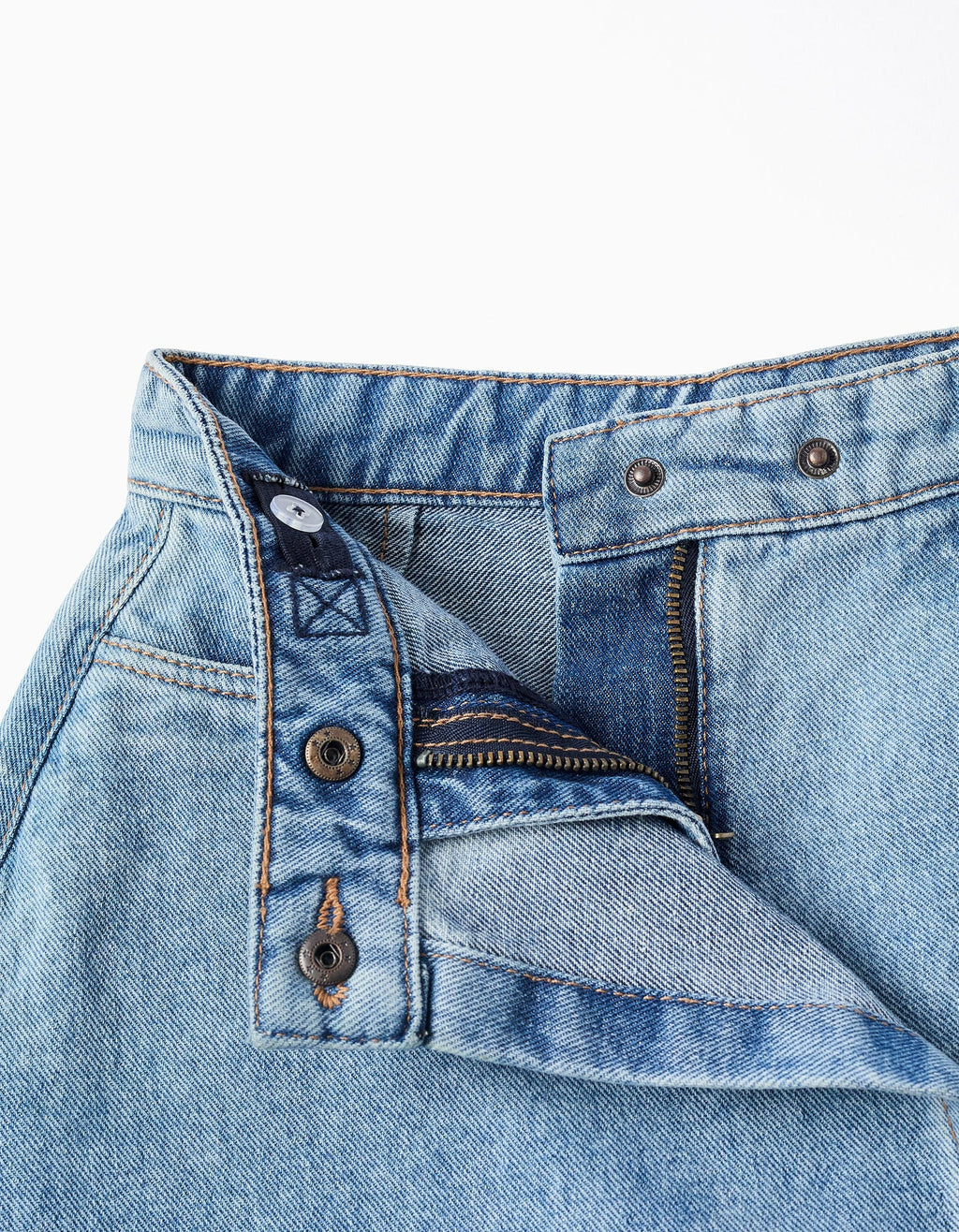 Falda-pantalón vaquera con dobladillo deshilachado para niña, azul claro