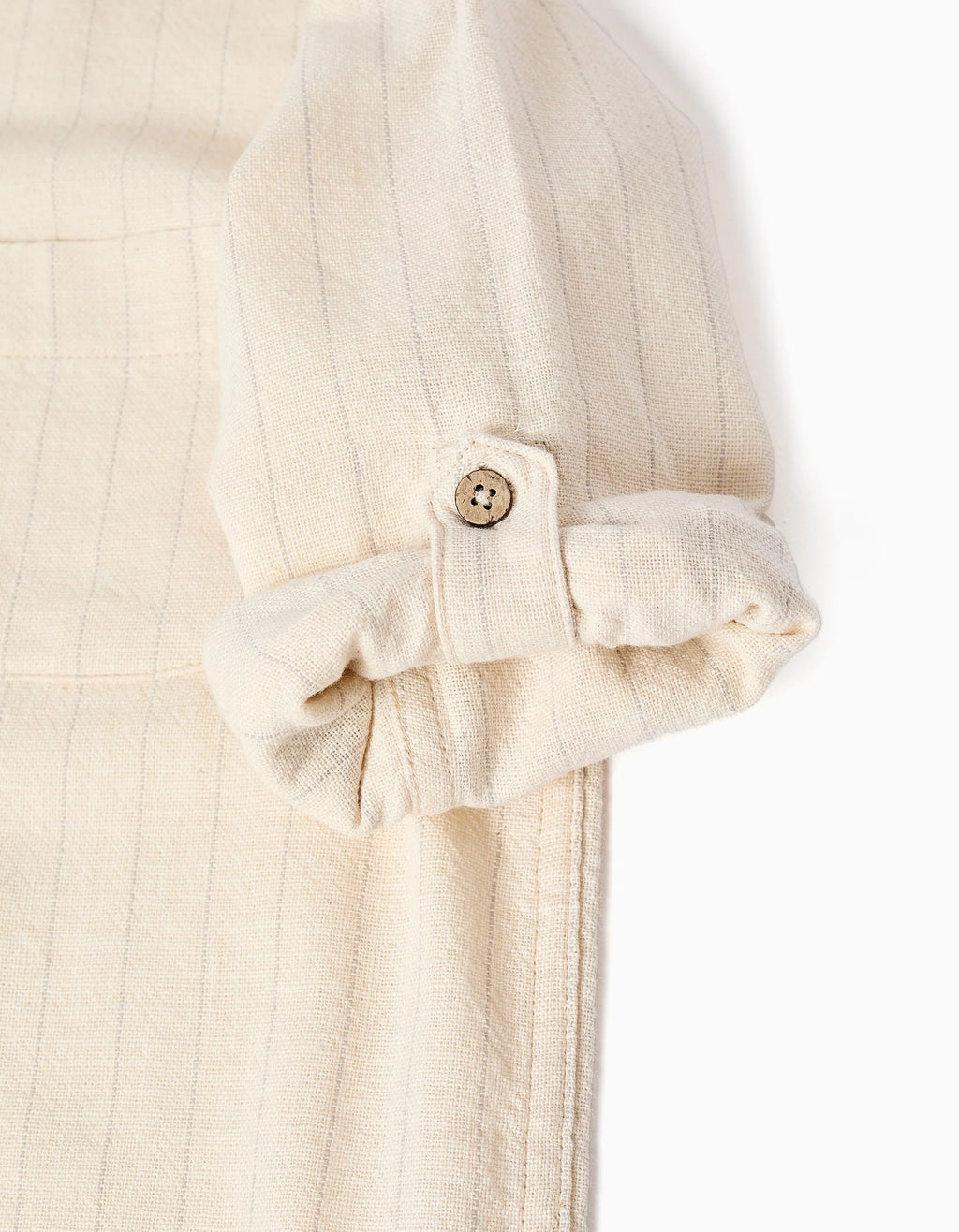 Camisa de lino de manga larga a rayas para niño, beige claro