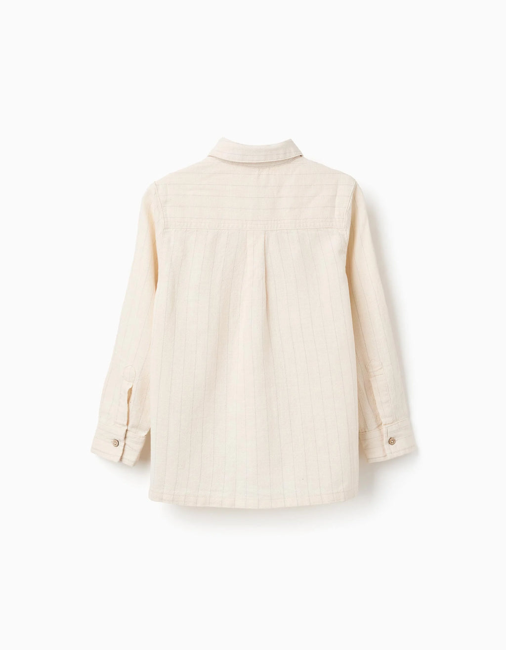 Camisa de lino de manga larga a rayas para niño, beige claro