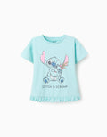 Camiseta de algodón con estampado Stitch y Scrump para niña, azul claro