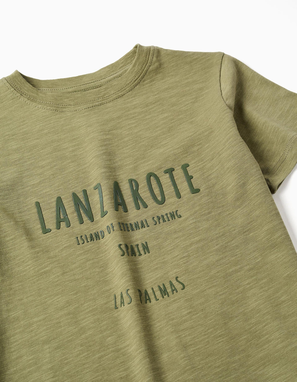 Camiseta de algodón con estampado Lanzarote para niño, verde oscuro