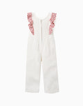 Mono de algodón de pierna ancha con volantes para niña, blanco/rosa