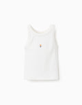 Camiseta acanalada sin mangas con flor bordada para niña, blanco