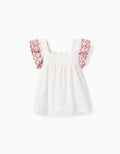 Blusa de lino y algodón con volantes para niña, blanco/rosa