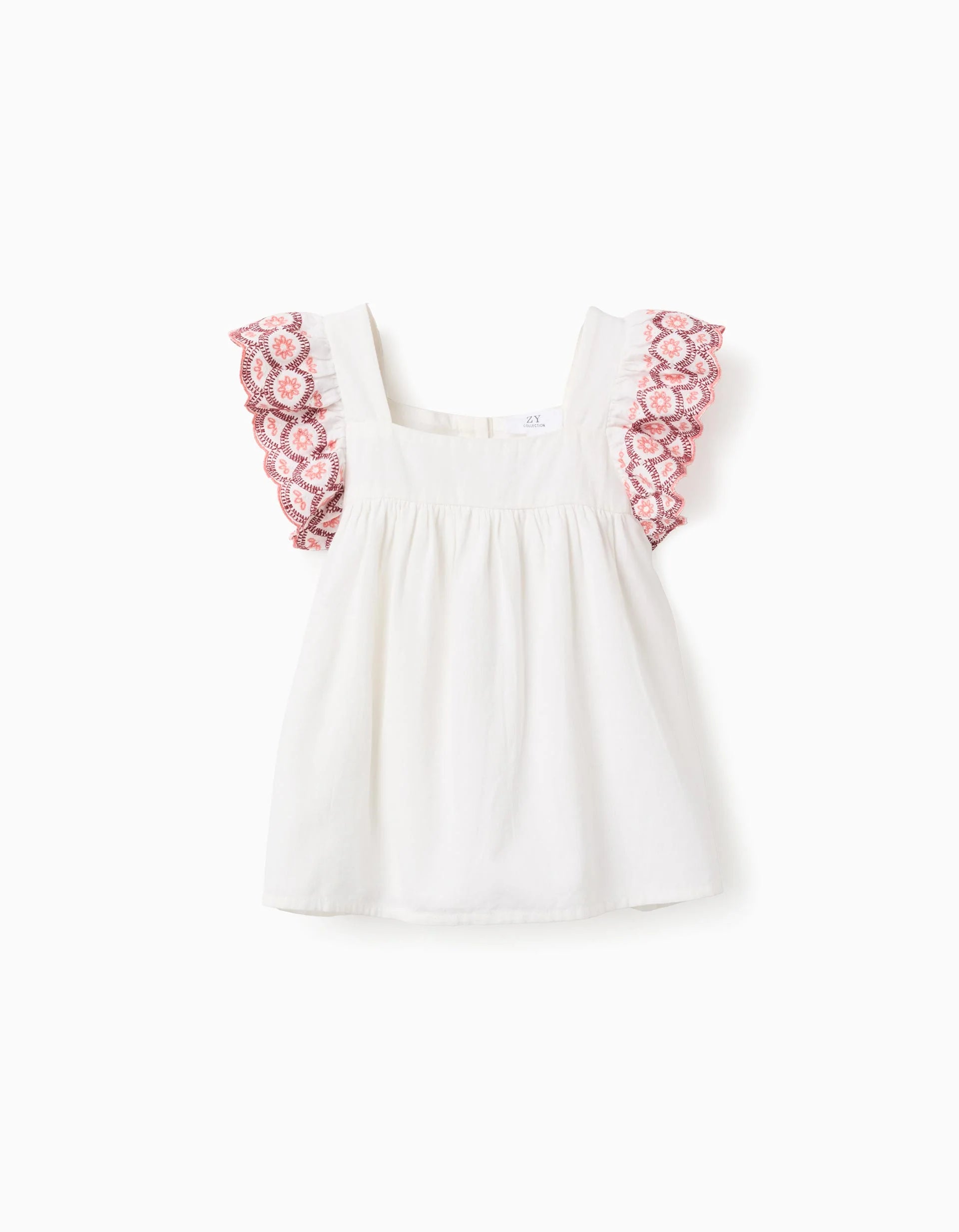 Blusa de lino y algodón con volantes para niña, blanco/rosa