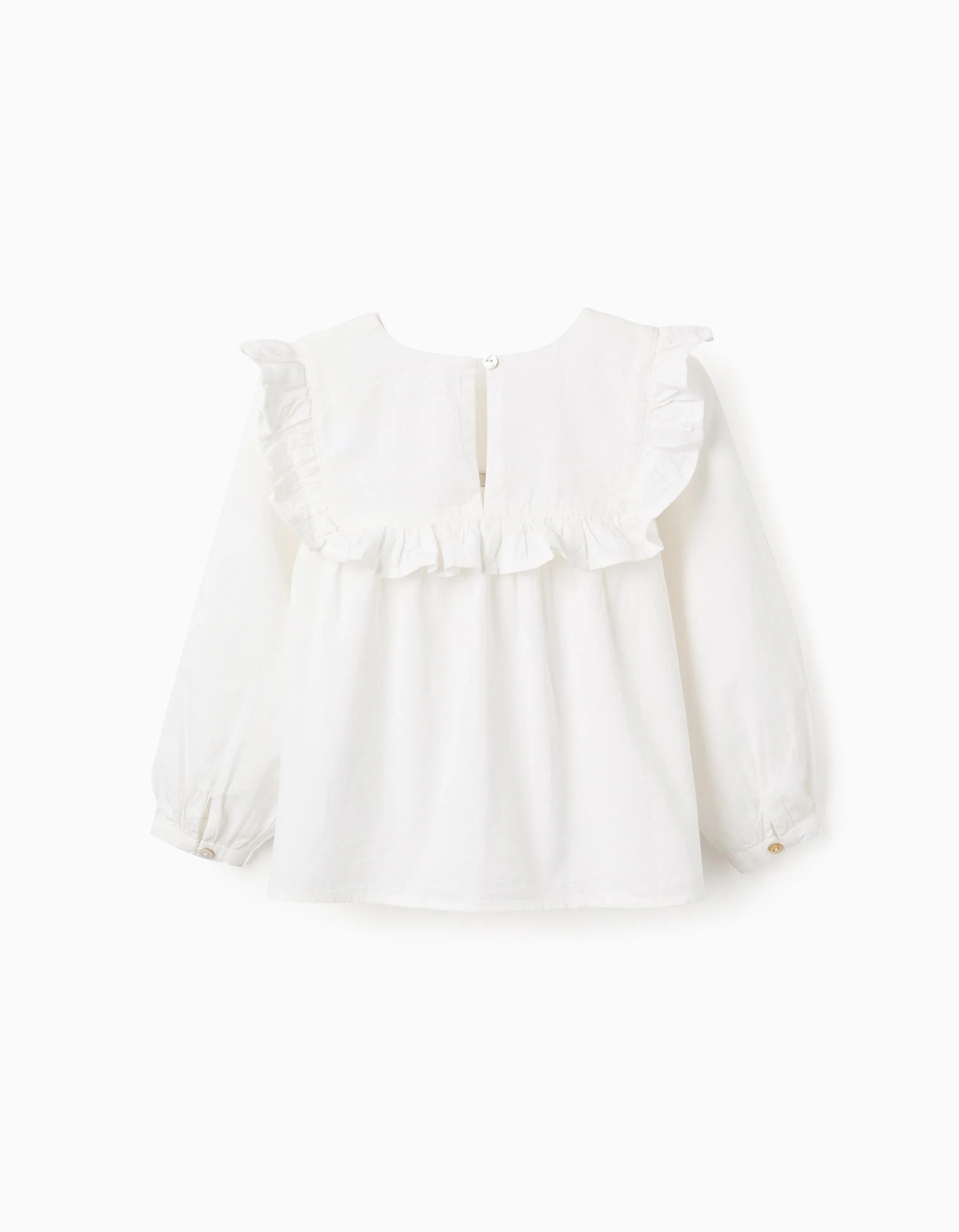 Blusa de Algodón con Volantes y Bordados para Niña, Blanco