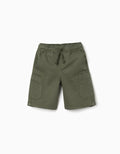 Bermudas largas cargo de sarga con cordón para niño, verde oscuro