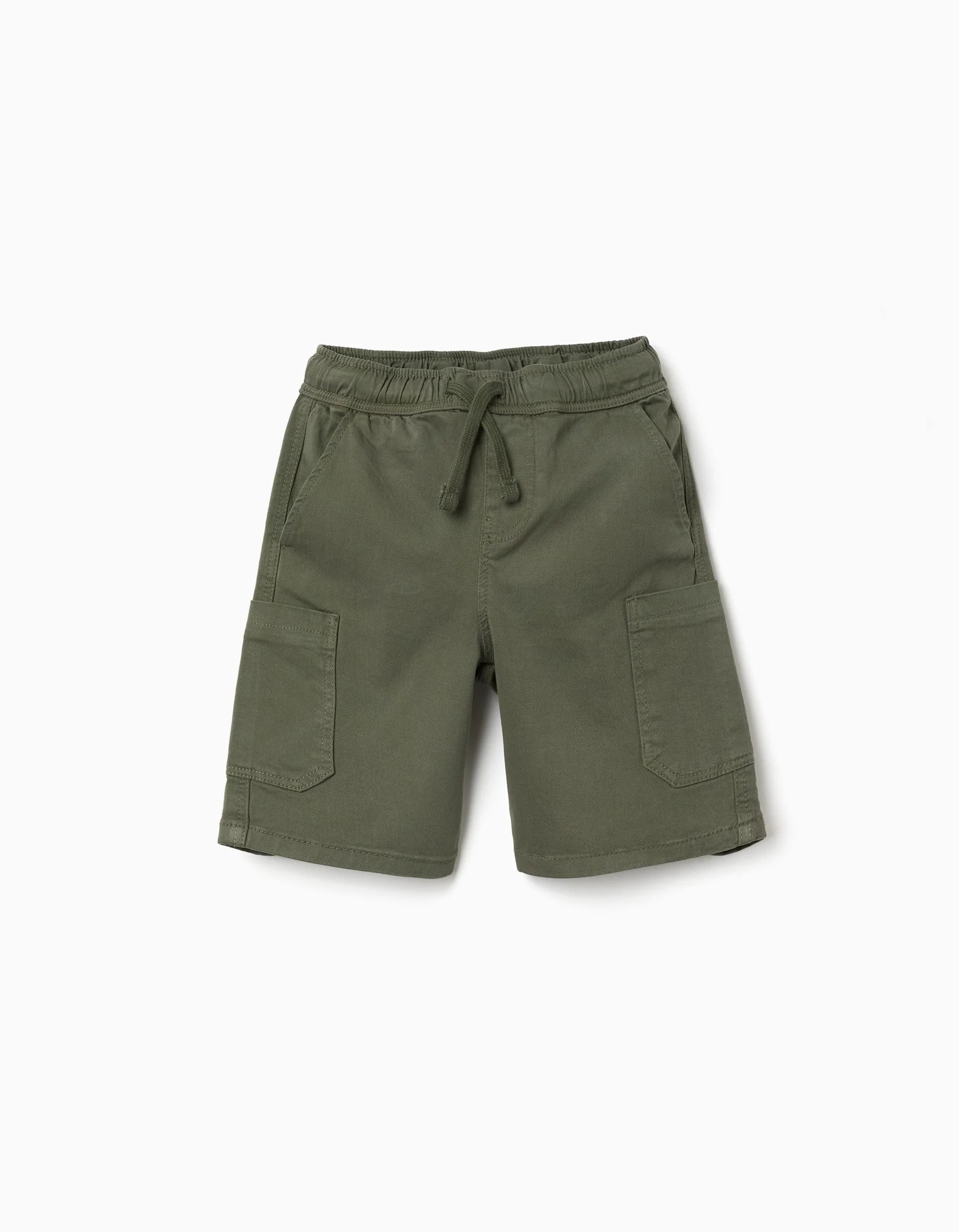Bermudas largas cargo de sarga con cordón para niño, verde oscuro
