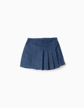 Falda-pantalón vaquera con pliegues frontales para niña, azul oscuro