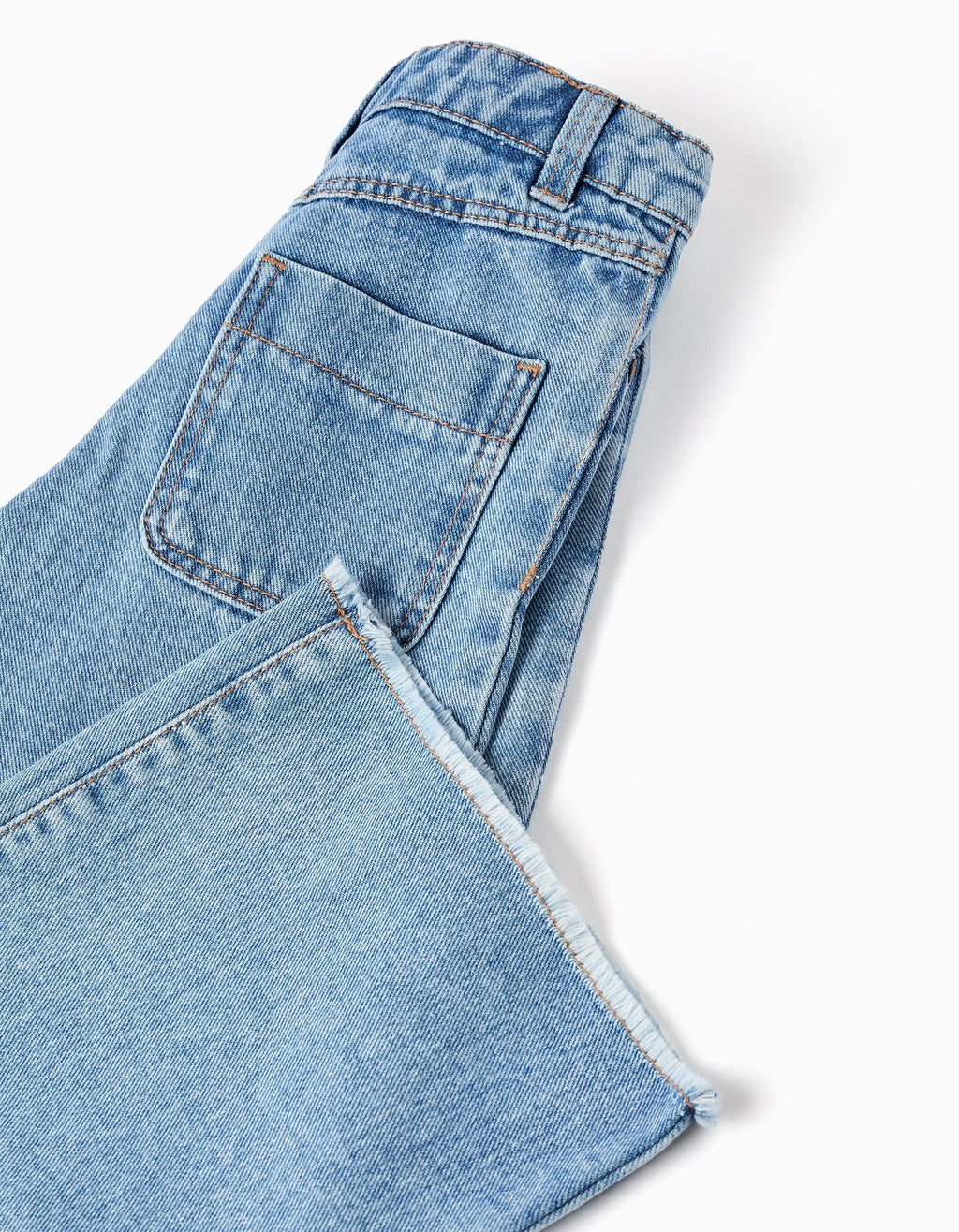 Vaqueros de pierna ancha con dobladillo deshilachado para niña, azul claro