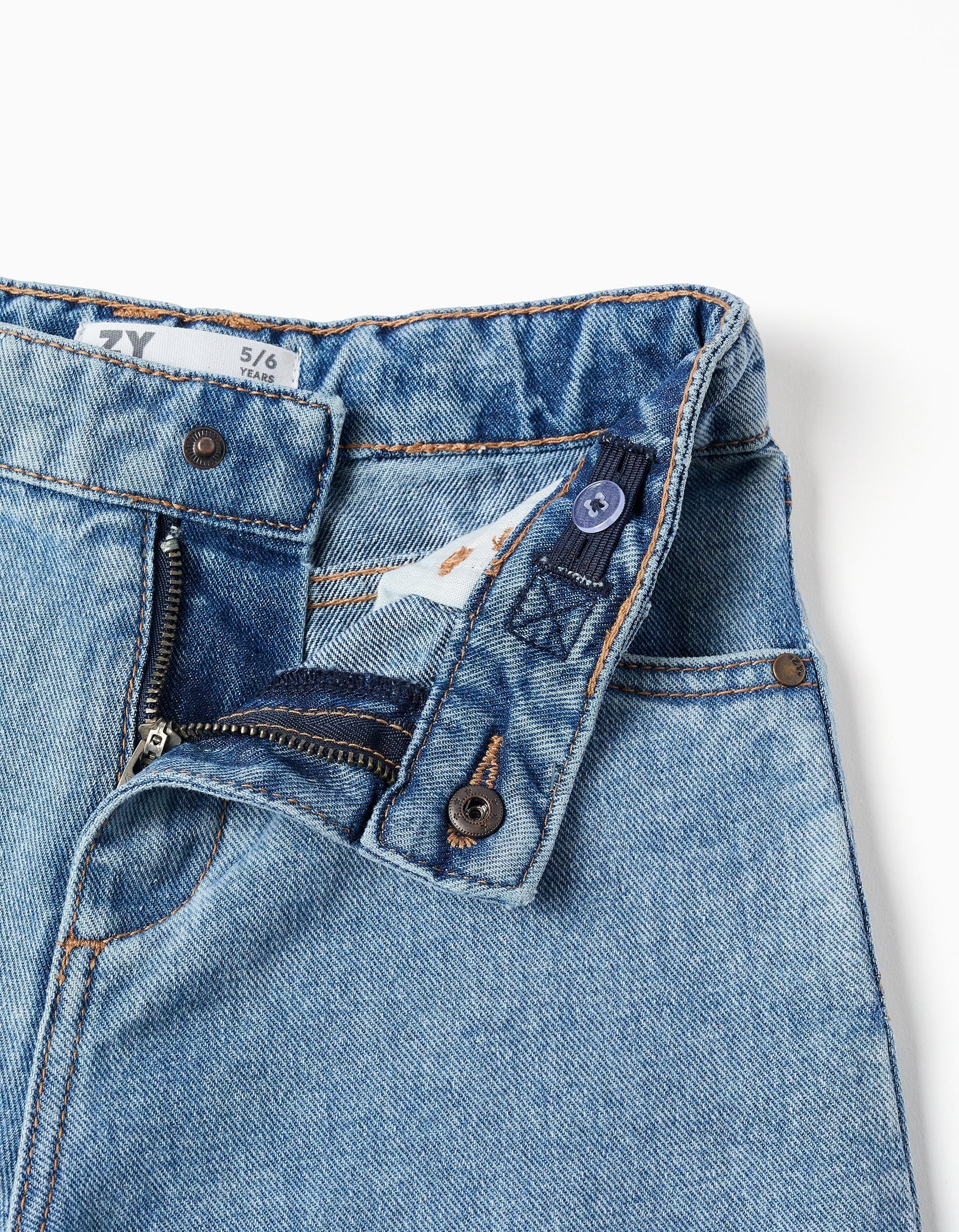 Vaqueros de pierna ancha con dobladillo deshilachado para niña, azul claro