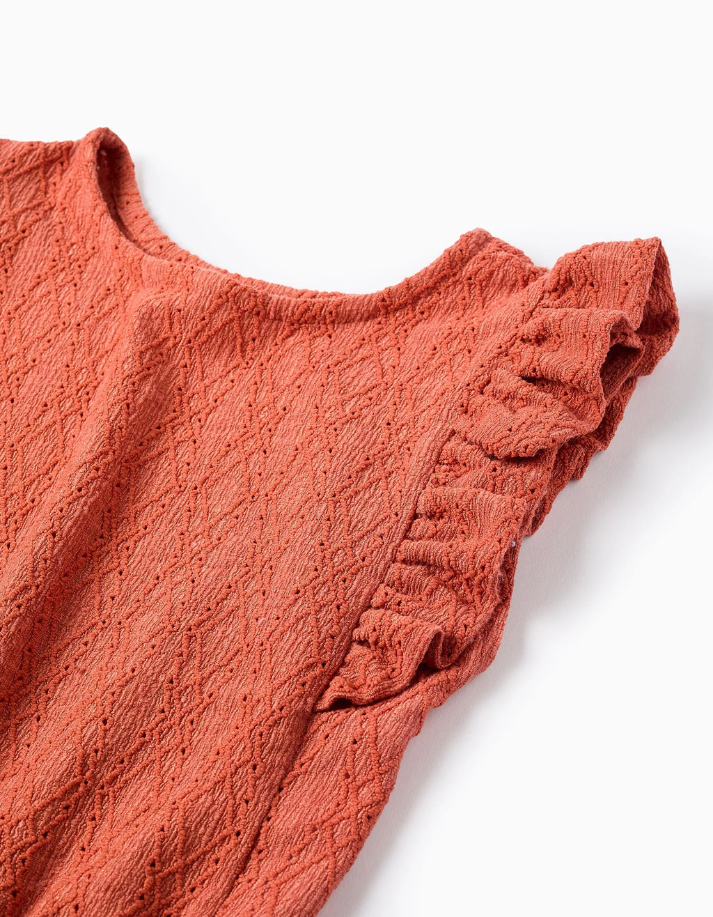 Top sin mangas con bordado inglés y volantes para niña, naranja