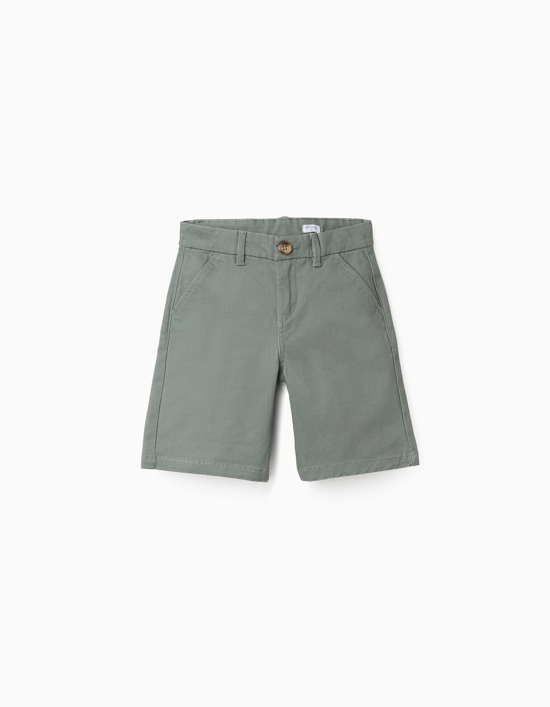 Bermudas chino midi de sarga con bolsillos para niño, verde oscuro