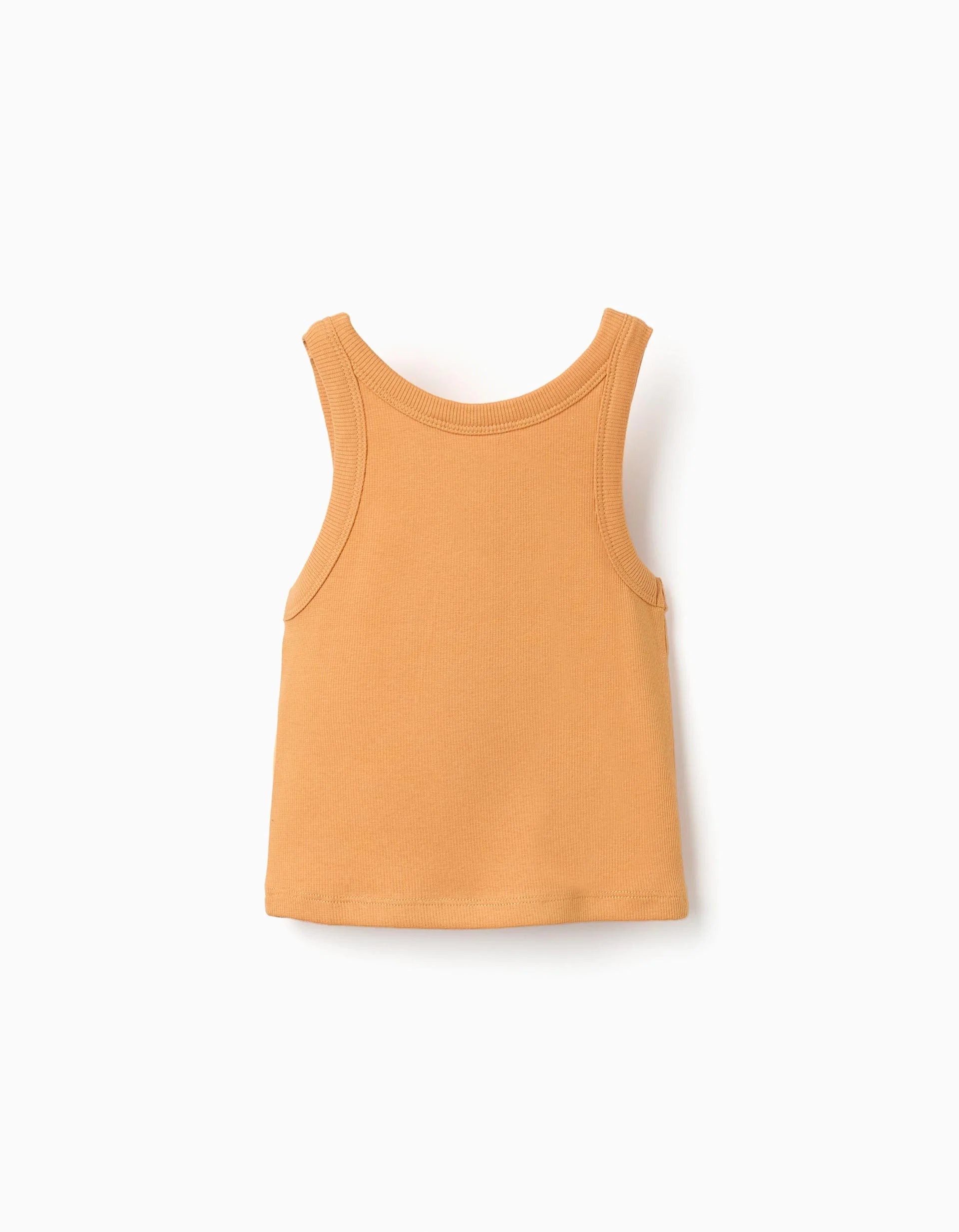 Camiseta acanalada sin mangas con flor bordada para niña, mostaza