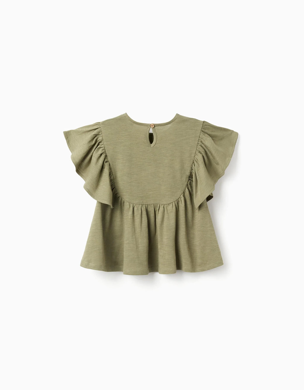 Camiseta de algodón con mangas con volantes para niña, verde oscuro