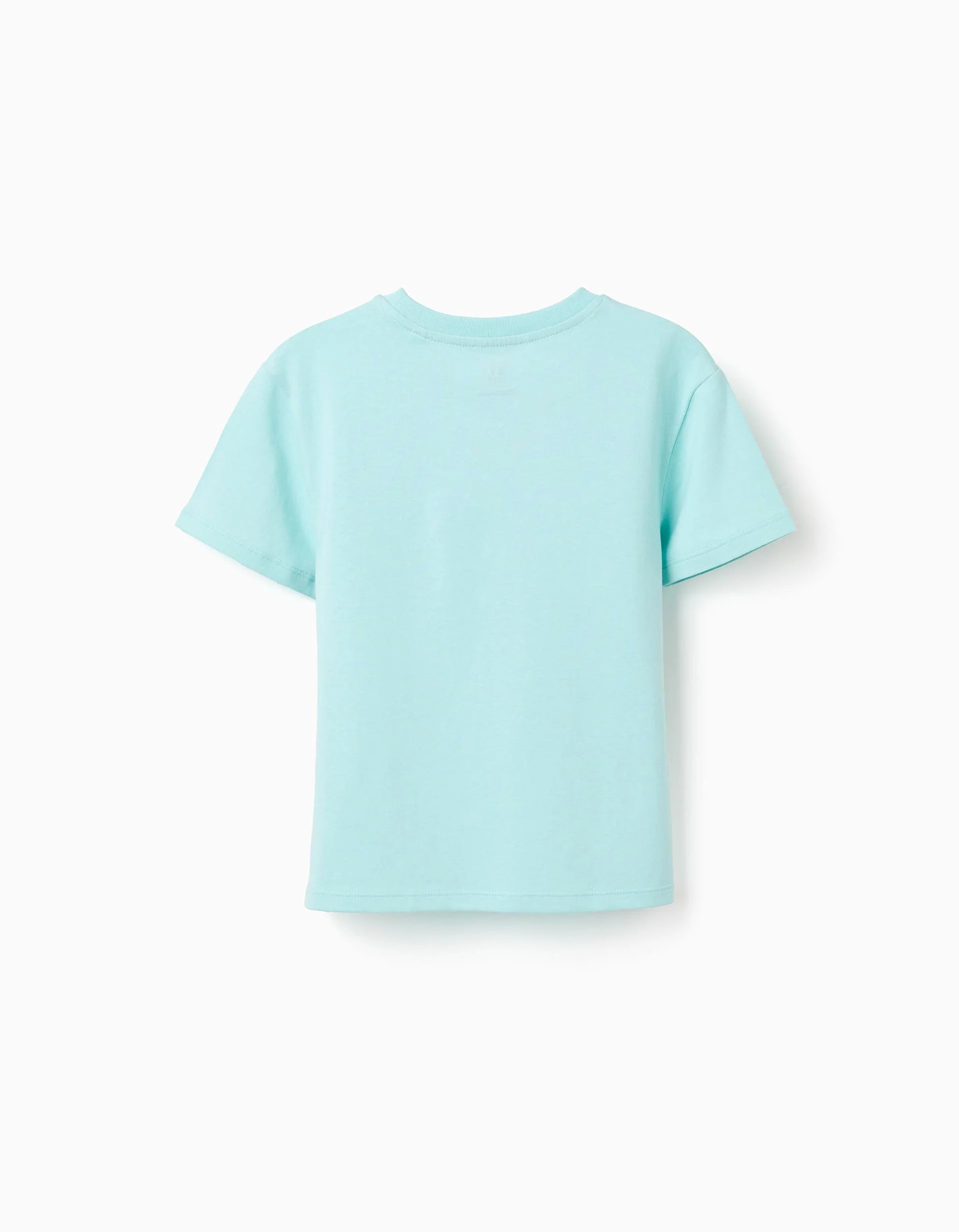 Camiseta de algodón con estampado y croché para niña, azul claro