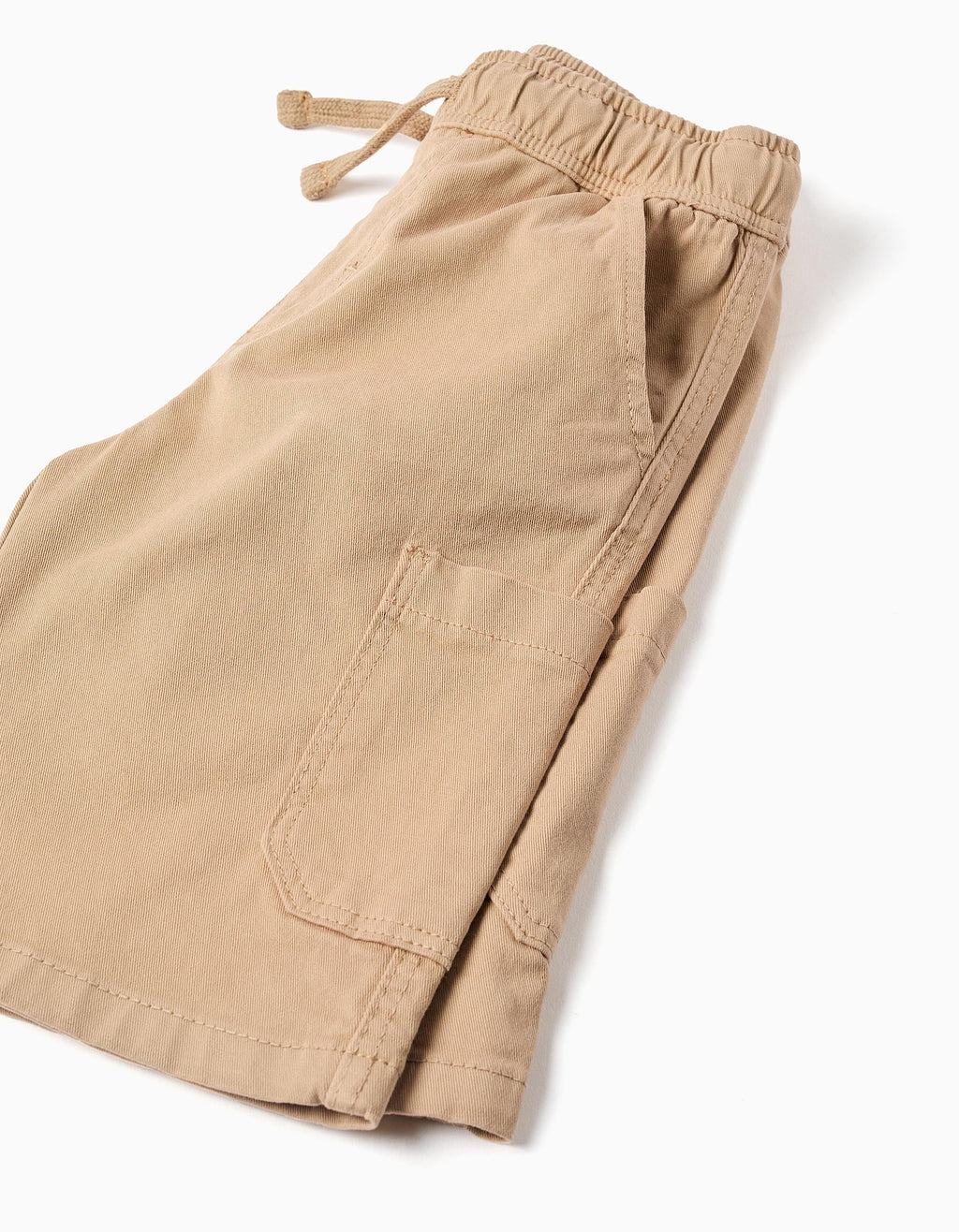 Bermudas largas cargo de sarga con cordón para niño, beige