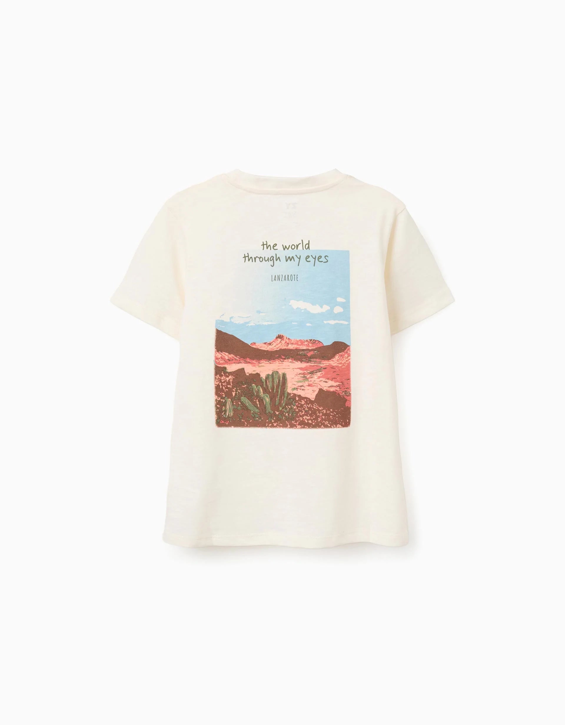 Camiseta de algodón con estampados Lanzarote para niño, beige claro