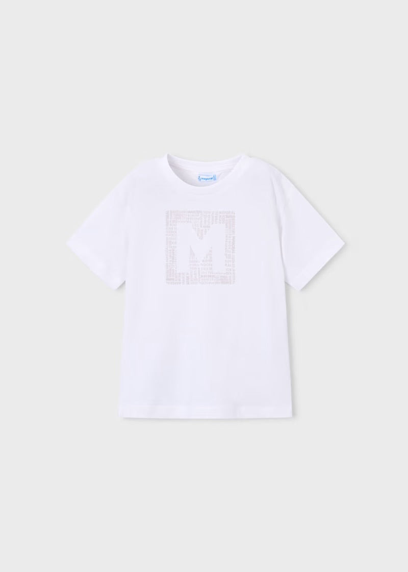 Camiseta básica letra niño, blanco