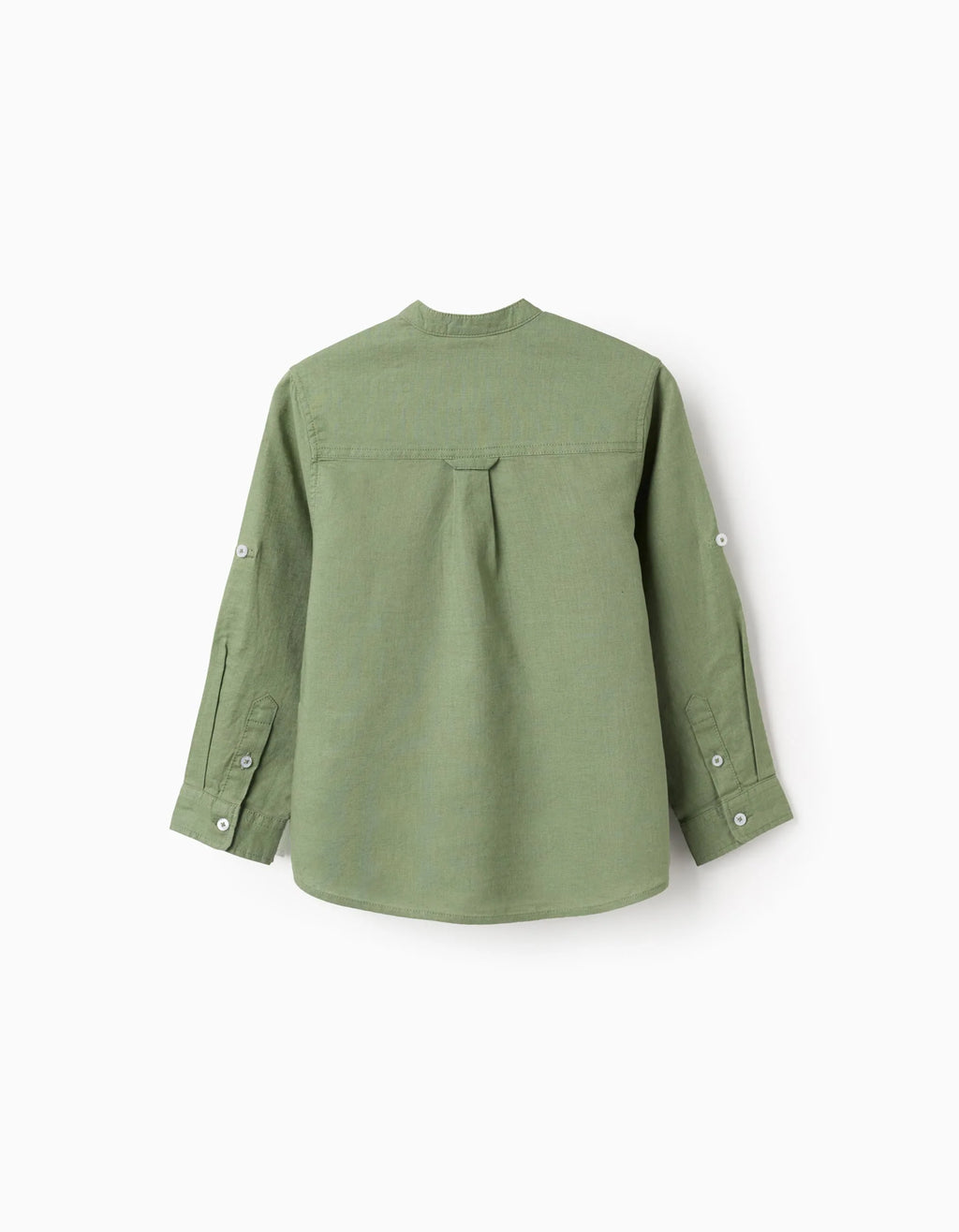 Camisa de manga larga en lino con cuello mao para niño, verde