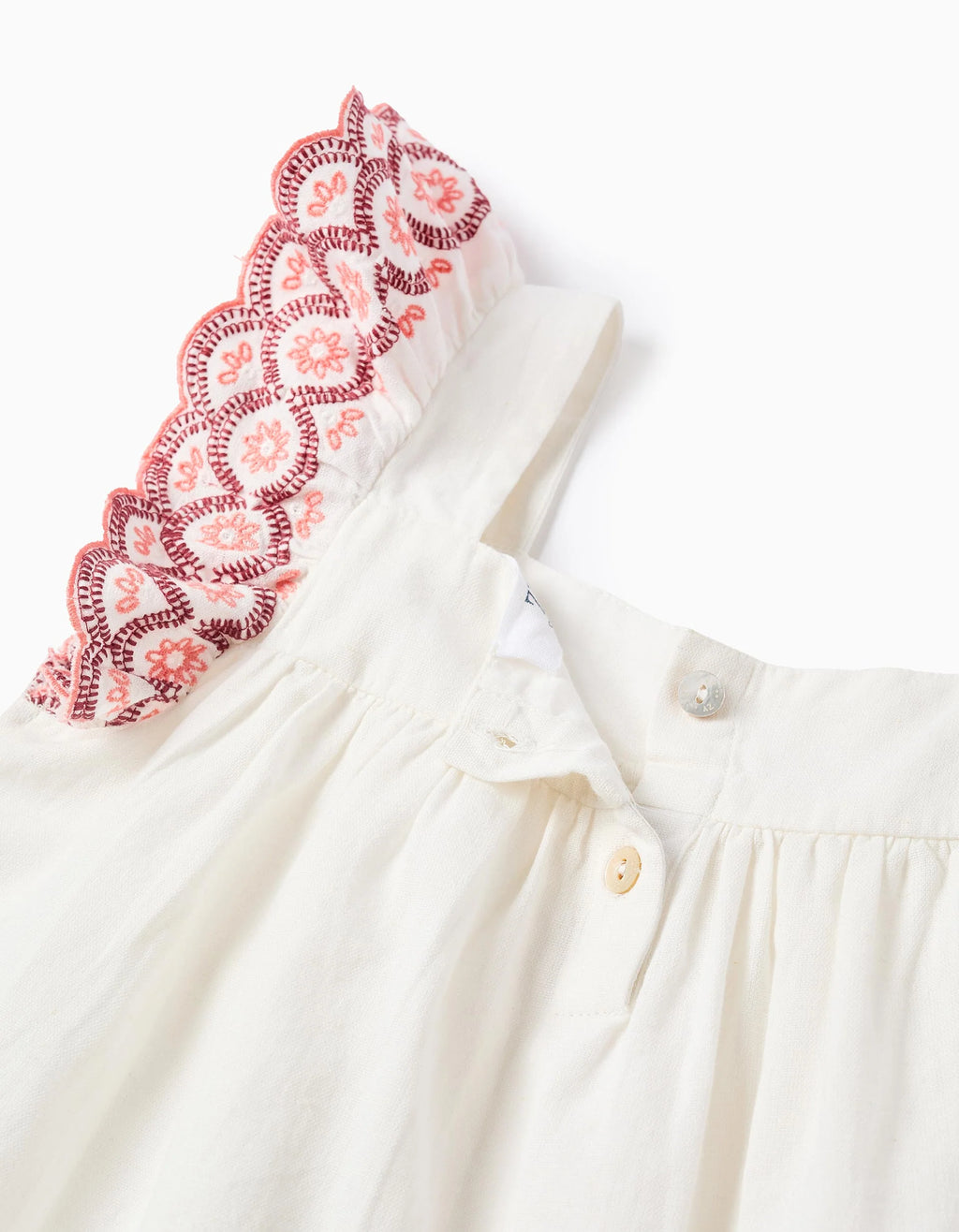 Blusa de lino y algodón con volantes para niña, blanco/rosa