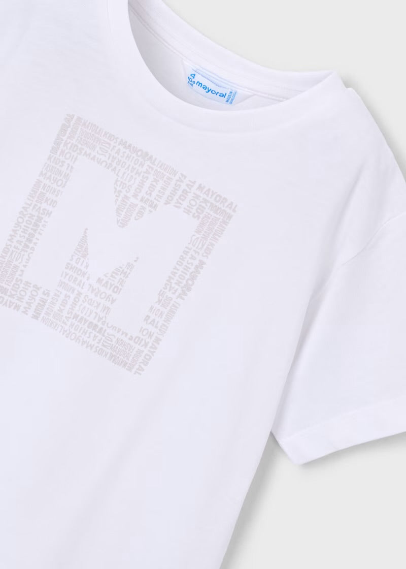 Camiseta básica letra niño, blanco