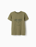 Camiseta de algodón con estampado Lanzarote para niño, verde oscuro