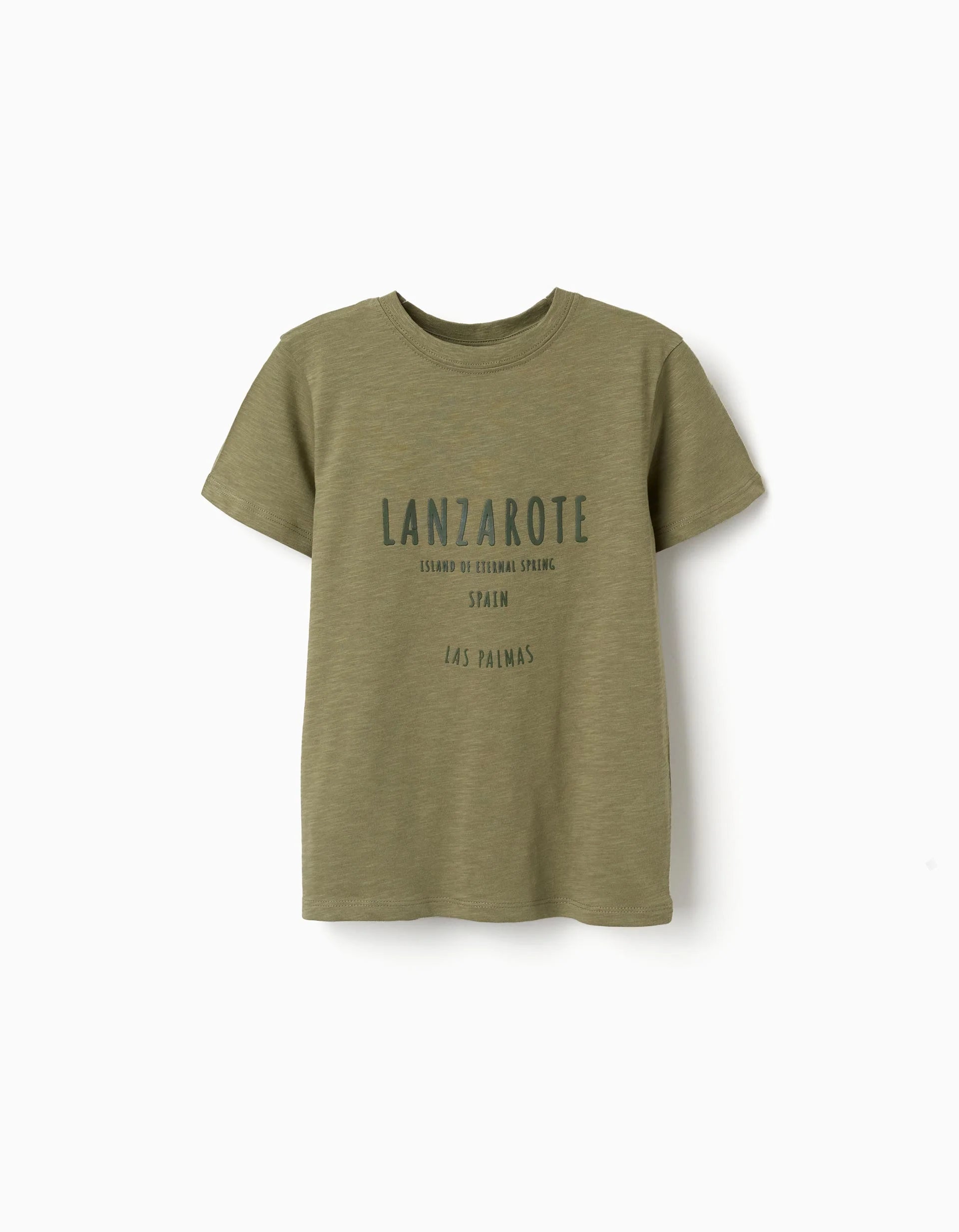 Camiseta de algodón con estampado Lanzarote para niño, verde oscuro