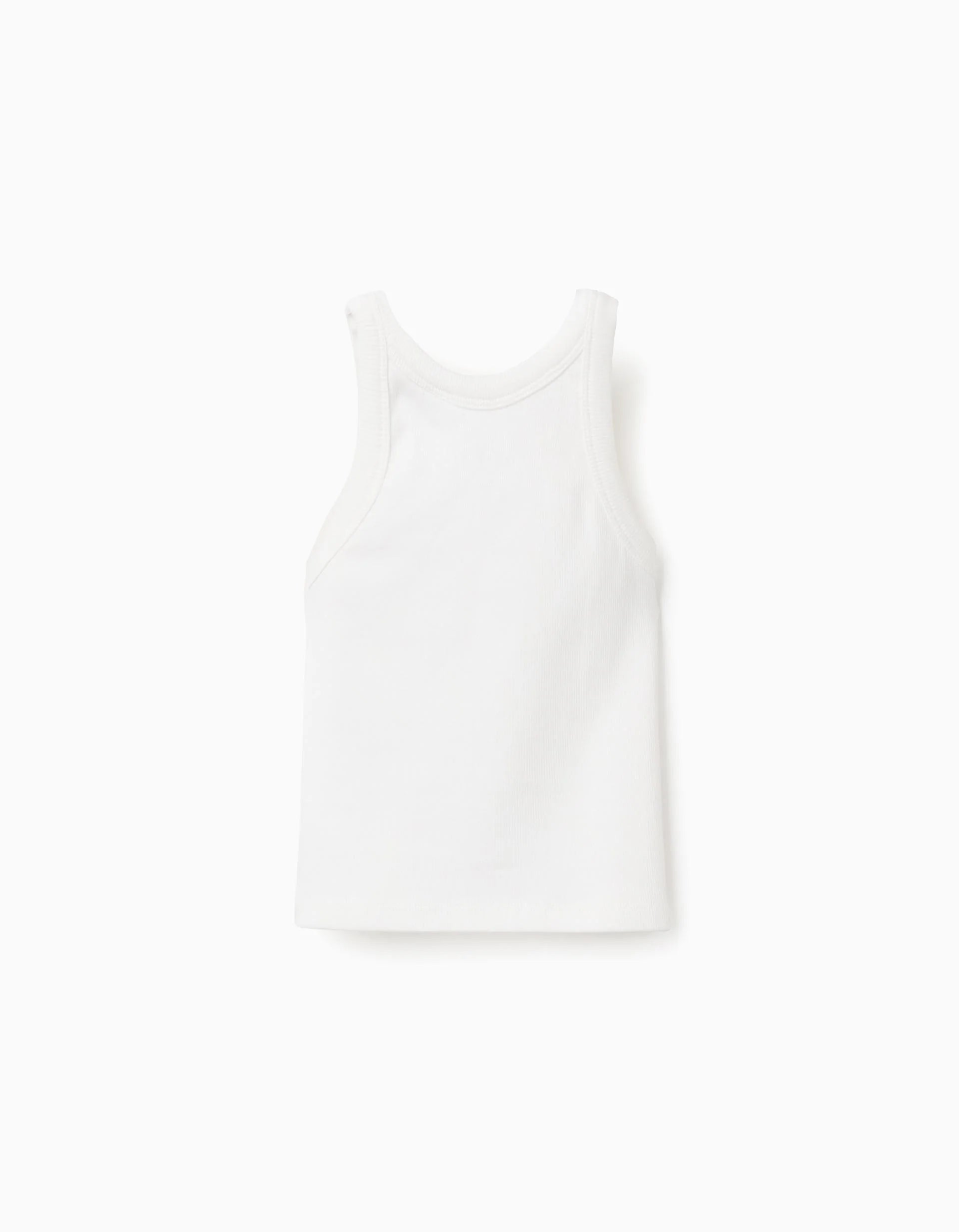 Camiseta acanalada sin mangas con flor bordada para niña, blanco