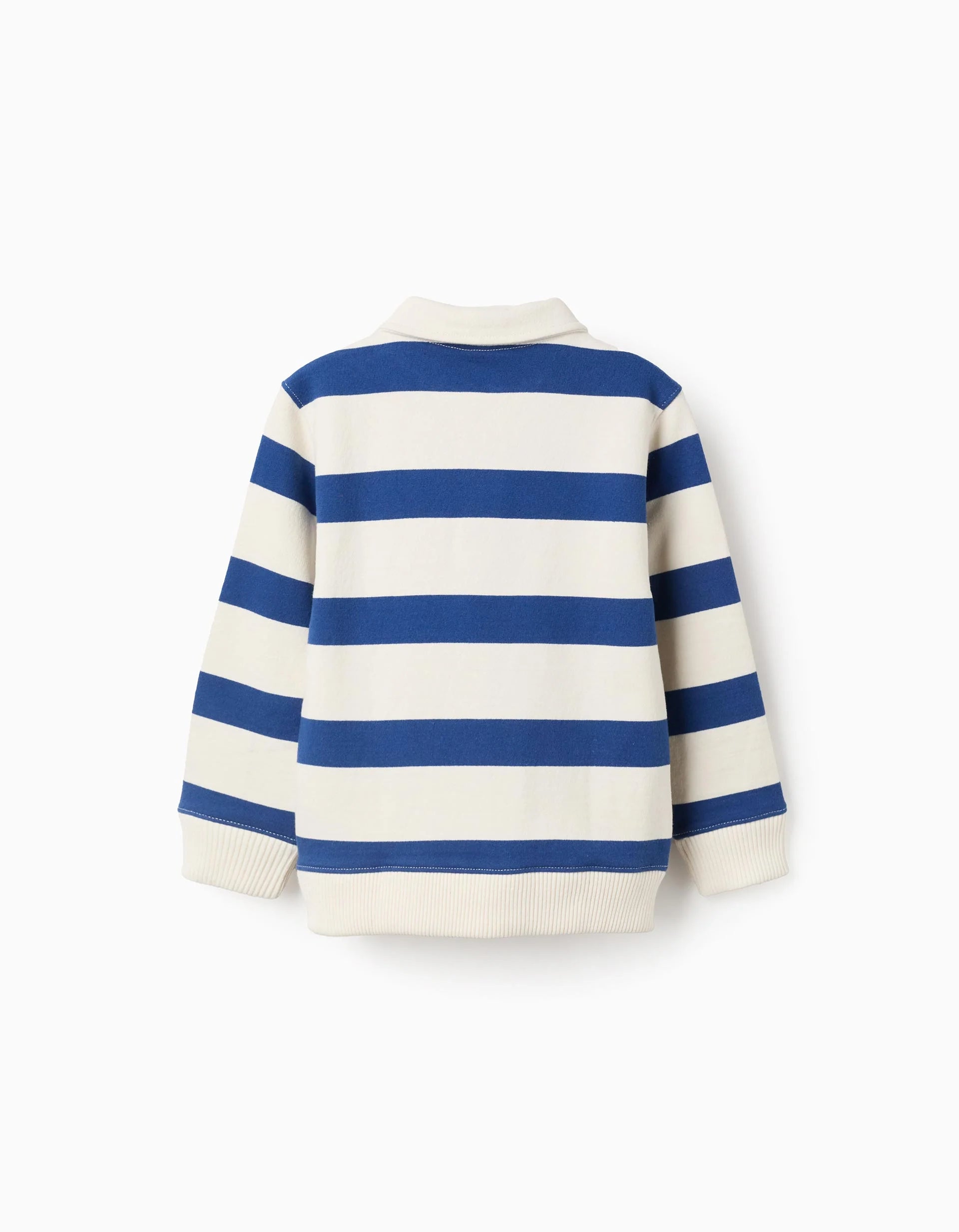 Sudadera de algodón a rayas con cuello polo para niño, blanco/azul