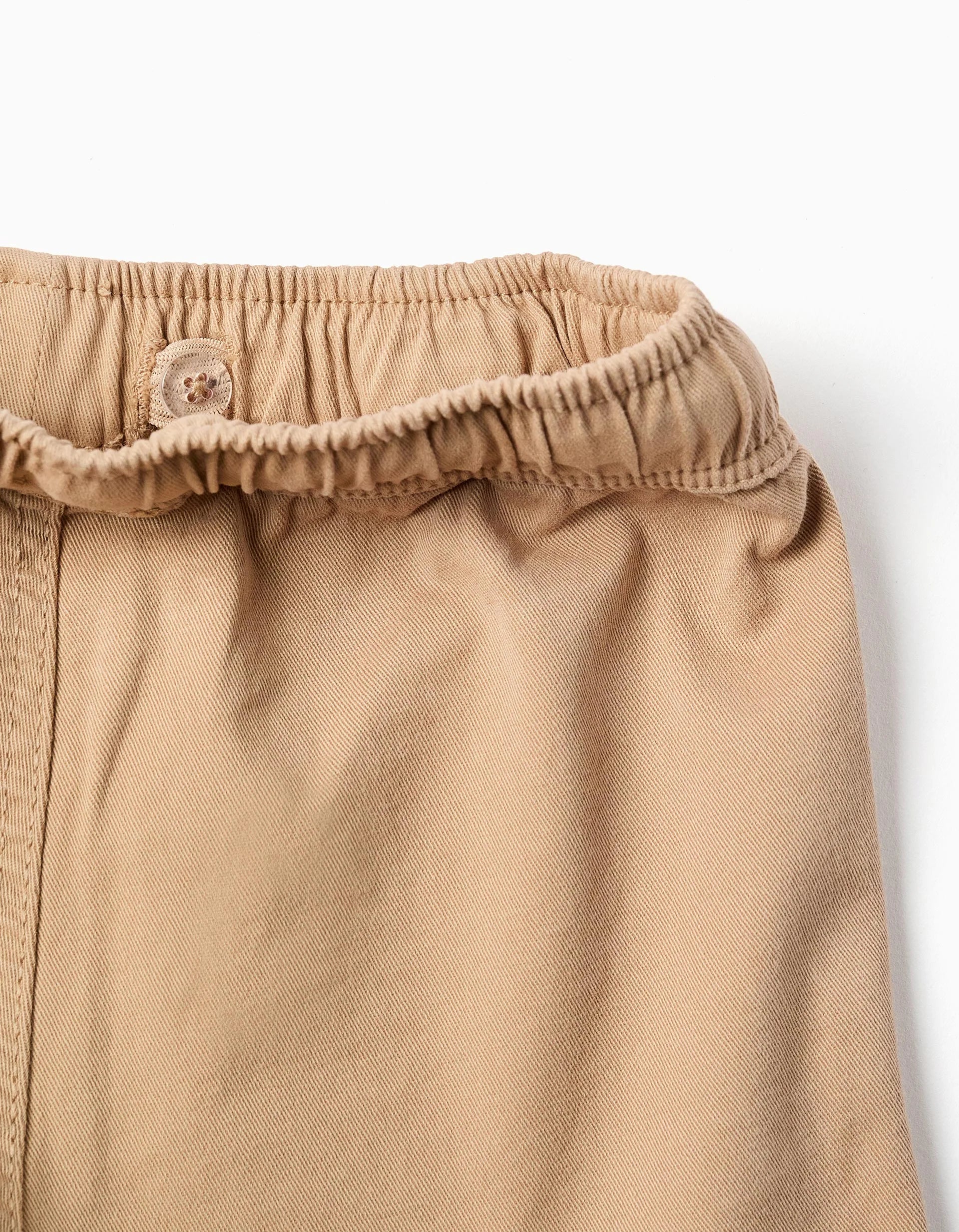 Bermudas largas cargo de sarga con cordón para niño, beige